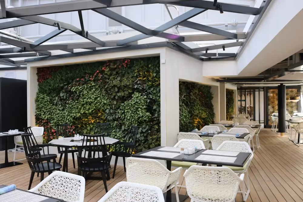 Interior of Crystal Serenity cruise ship with interior living walls