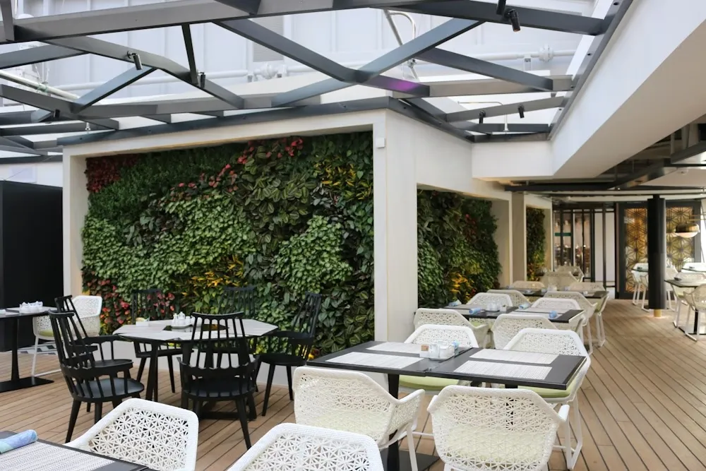 Interior of Crystal Serenity cruise ship with interior living walls