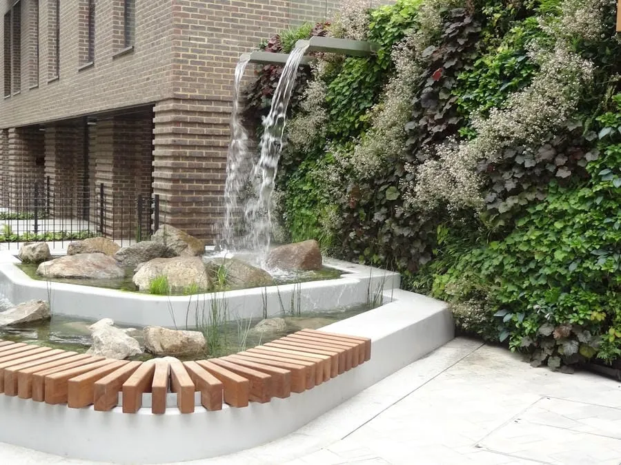 Trafalgar Place exterior living wall with water feature