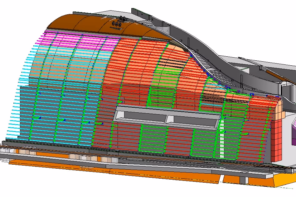3D CAD showing Viritopia living wall modules fitting around the curved structure of the Museum of the Future