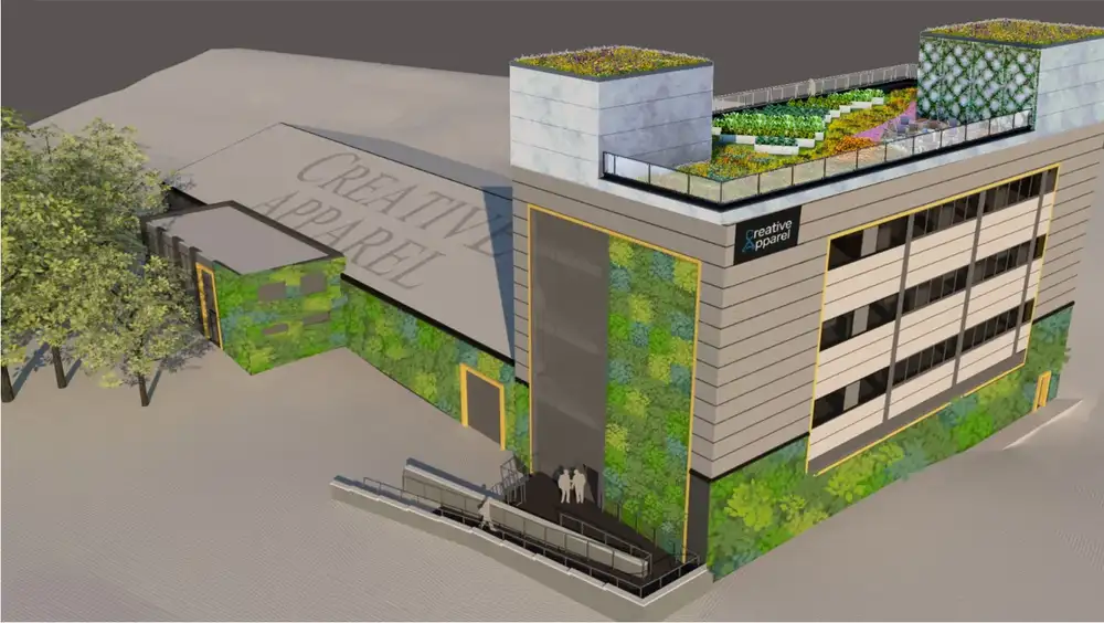 Our first proposal involved soil-based living walls along the façade, an extensive green roof and ground planting around the perimeter of the building.