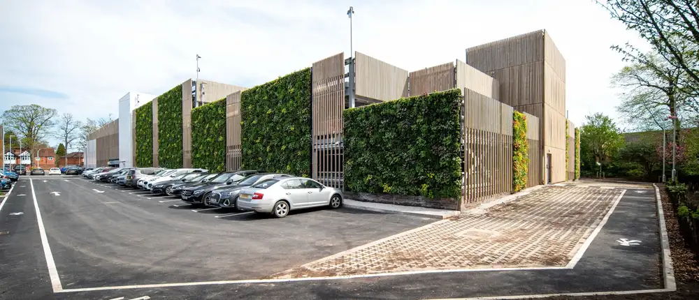 Car park beside The Christie Hospital, which has exterior living walls
