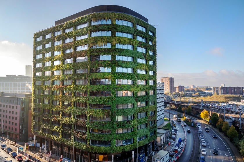 Living wall on the exterior of Eden A3 Salford in Manchester
