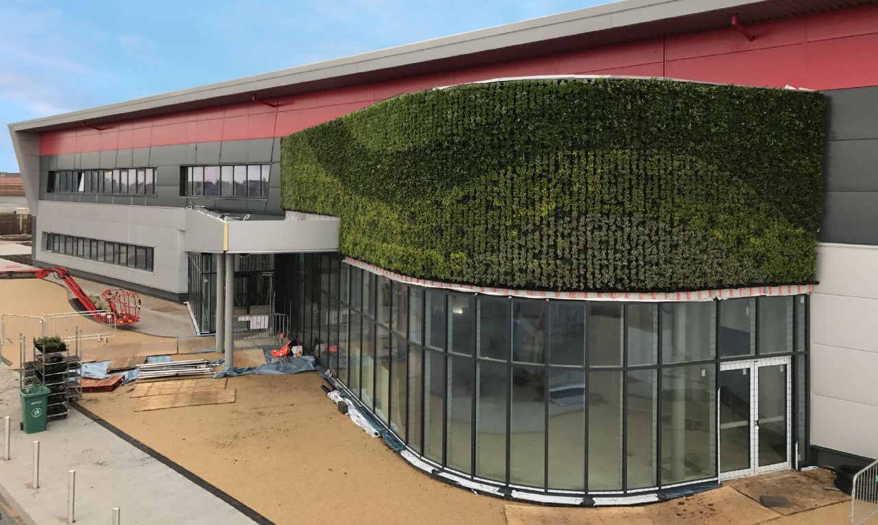 Lancashire Energy HQ building, with ean exterior green wall
