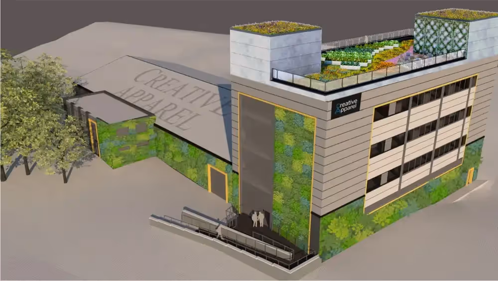 Our first proposal involved soil-based living walls along the façade, an extensive green roof and ground planting around the perimeter of the building.