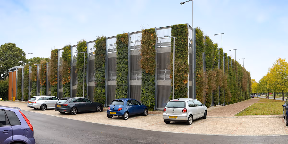 Granta Park car park exterior with living wall panels