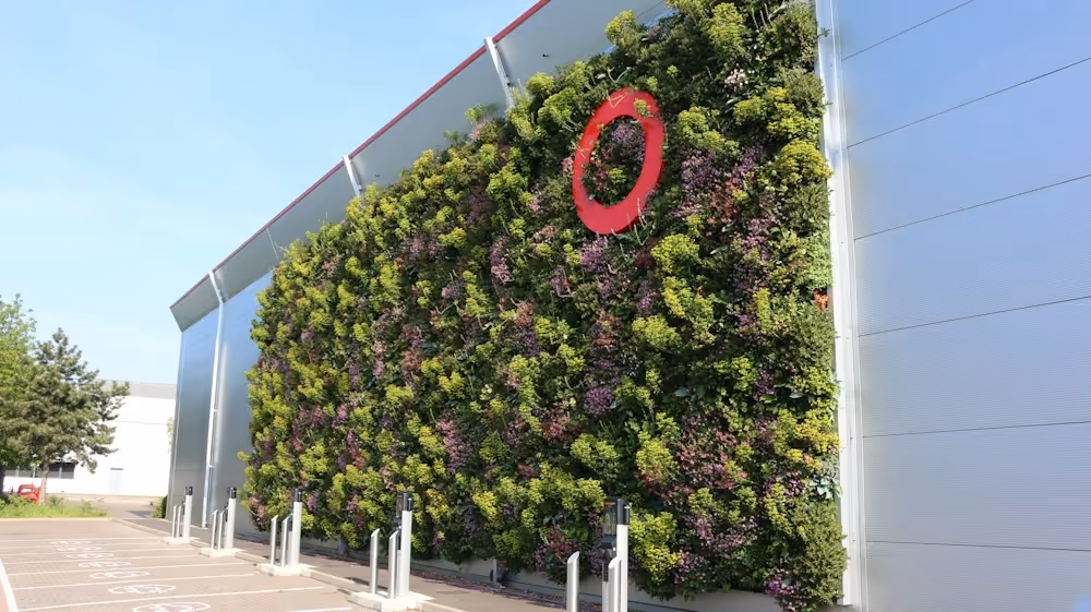 Living wall on SEGRO Auriol Drive car park exterior