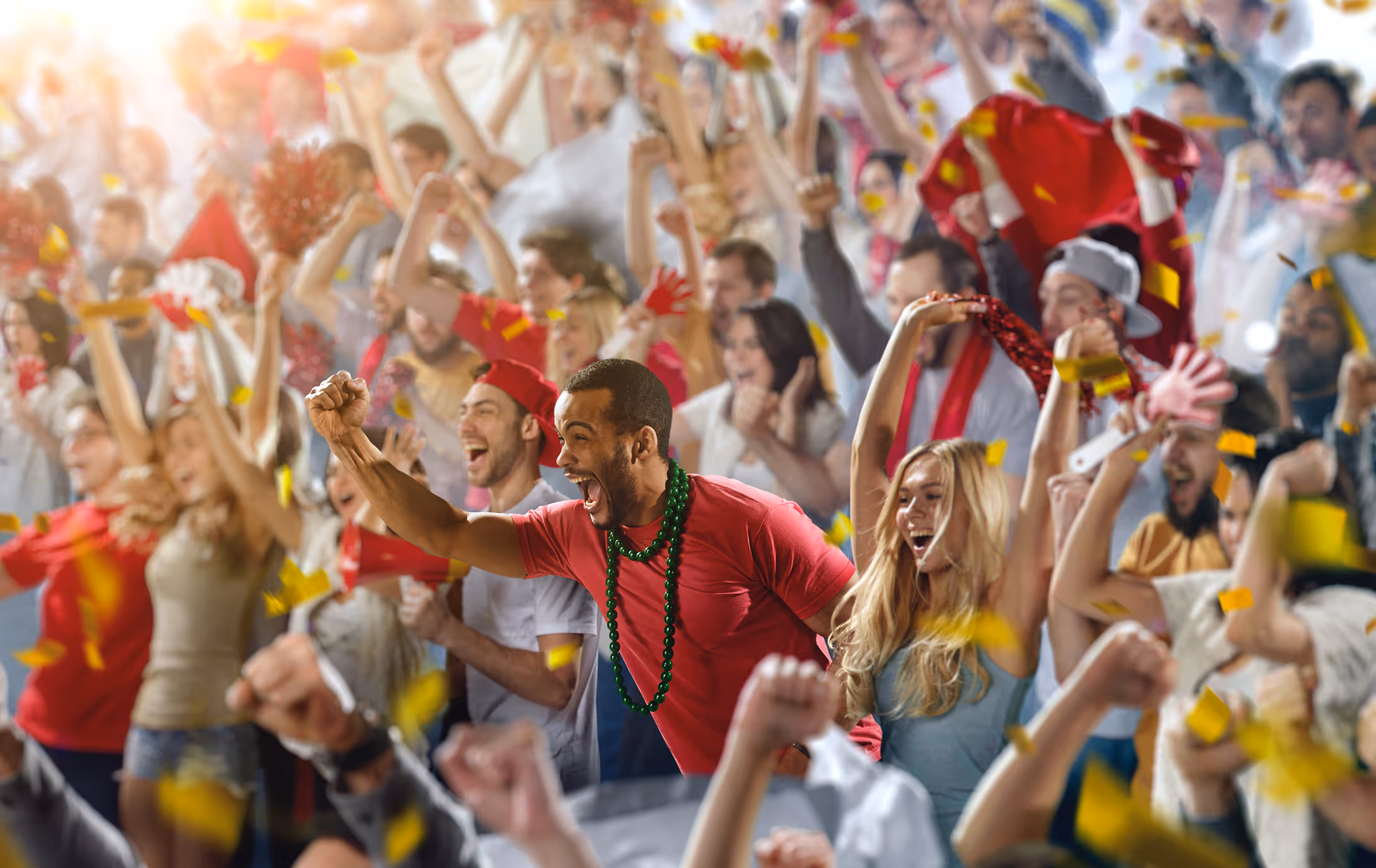 Fans screaming in a stadium, that Wins with ComAve App