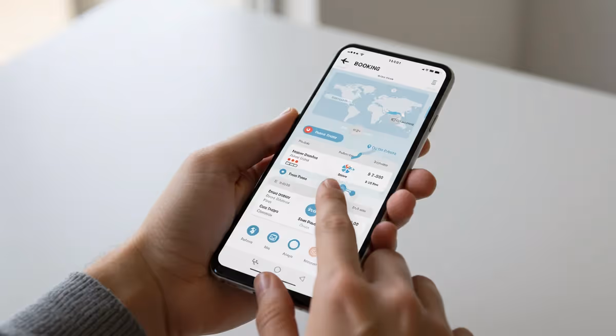 Pessoa reserva voo internacional em aplicativo de celular