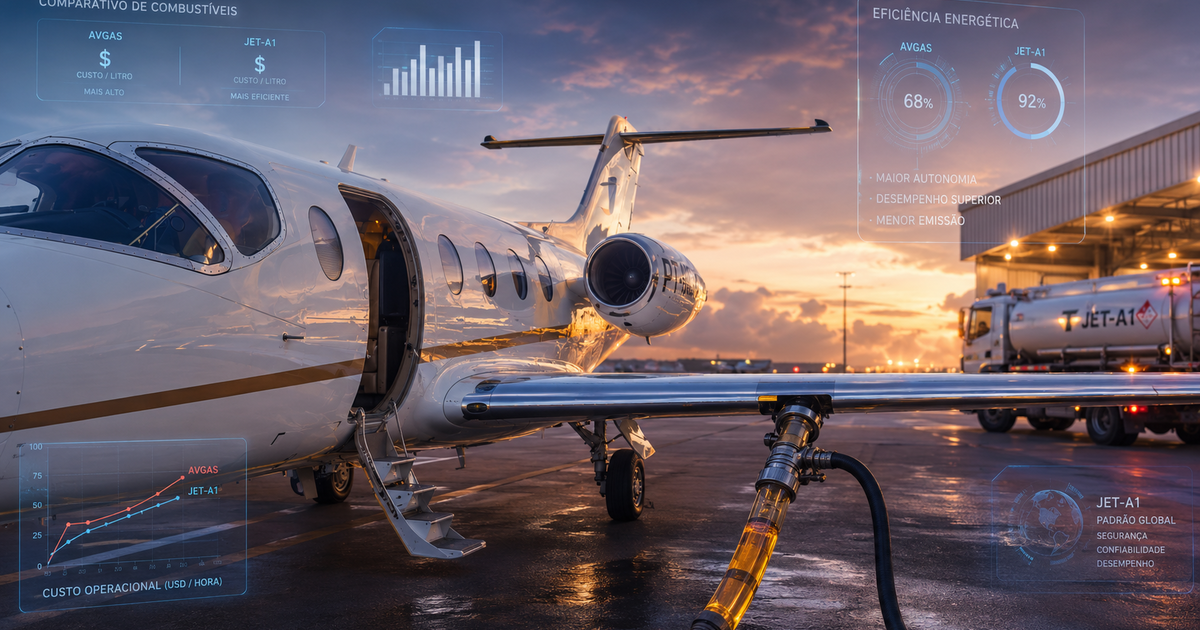 Diferença de preço entre combustível AVGAS e JET-A1 para jatos executivos.