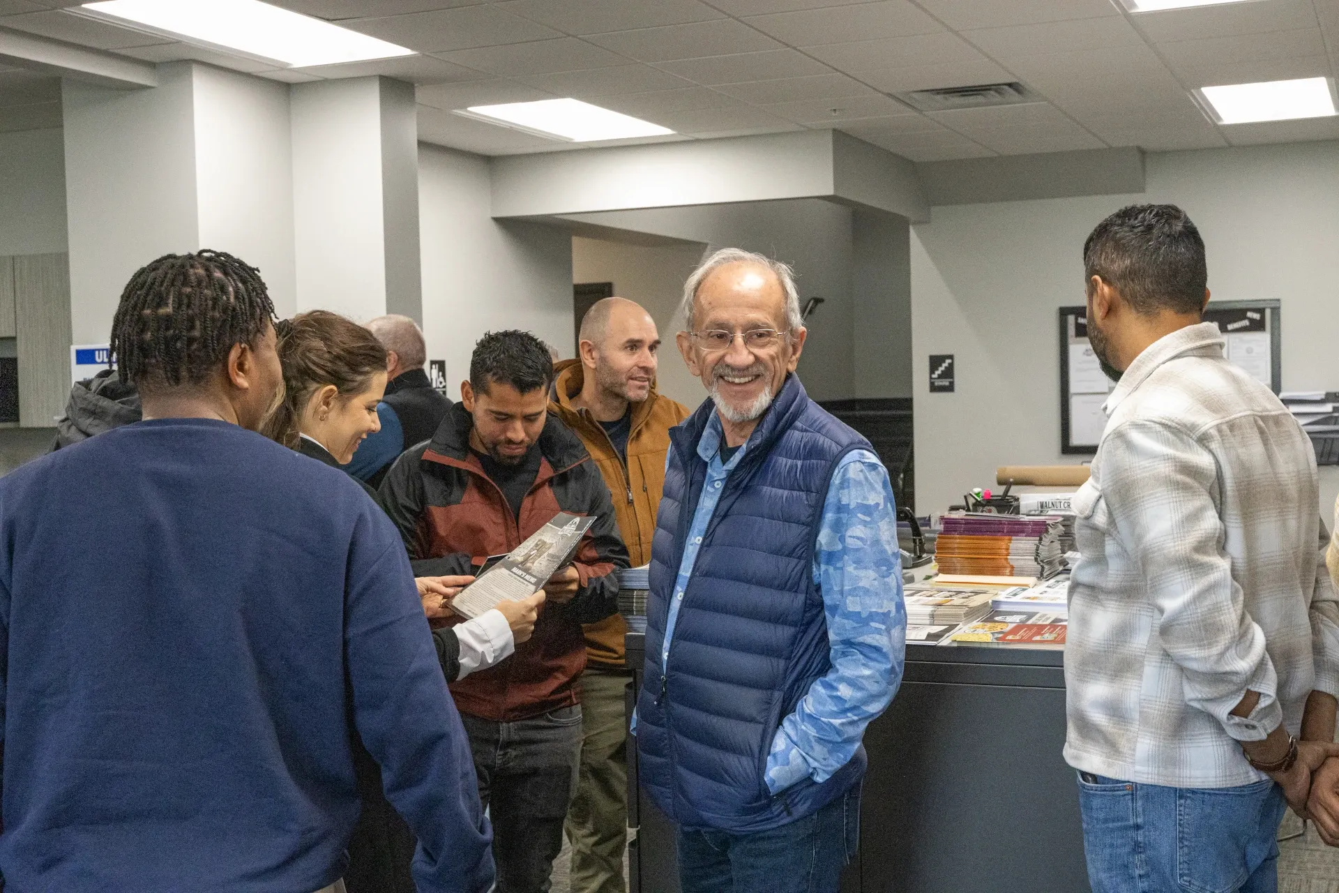 group standing and looking around