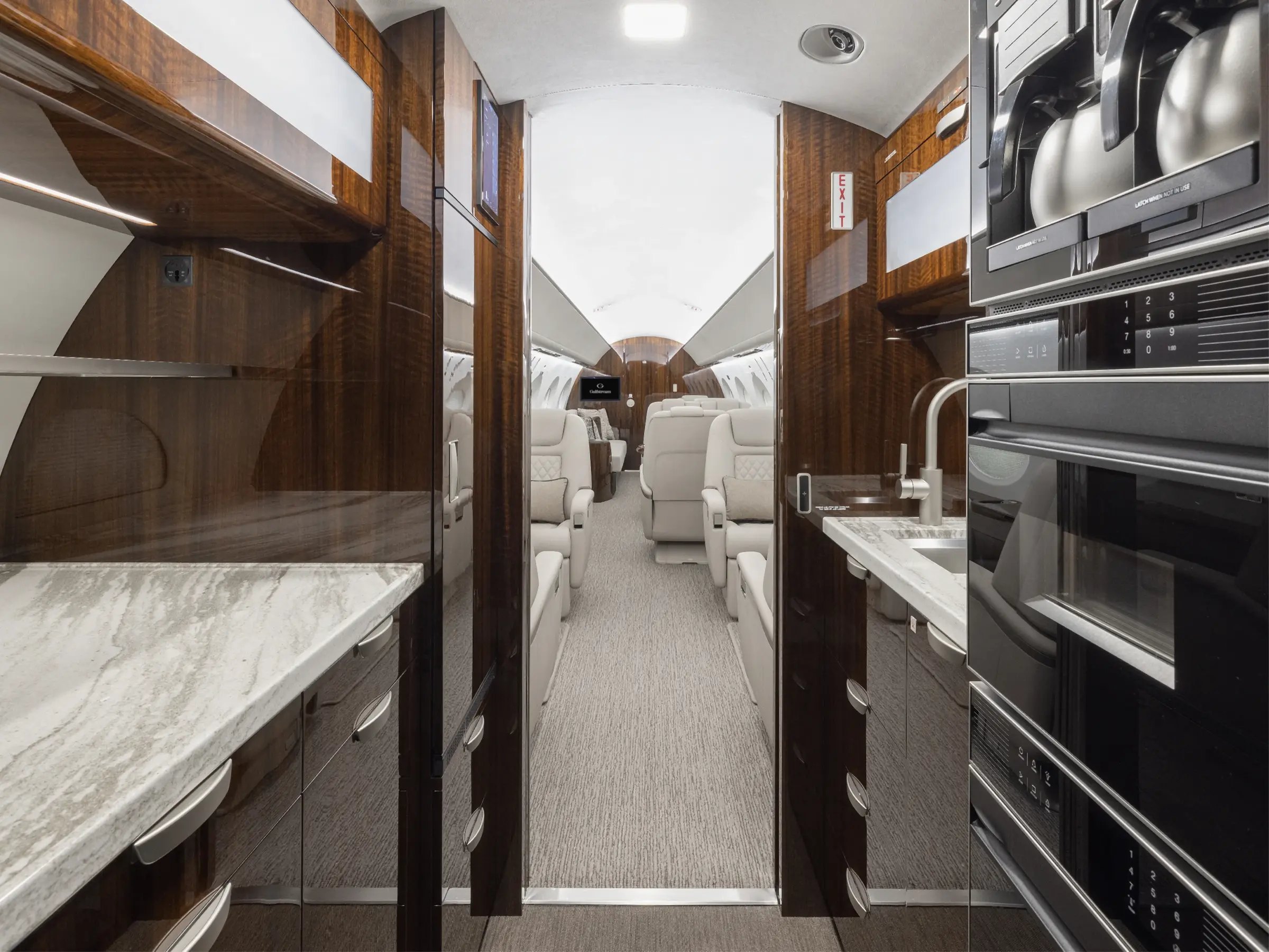 Gulfstream G280 forward galley looking back to passenger cabin