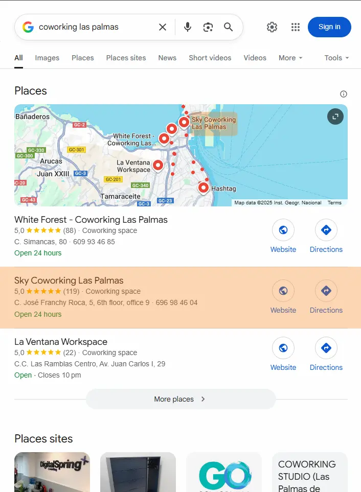 Sky Coworking Maps Results