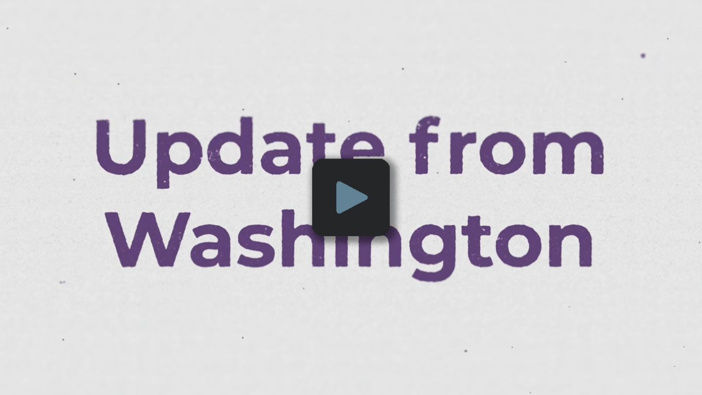 Title text saying 'Update from Washington' in purple with a play button overlay.