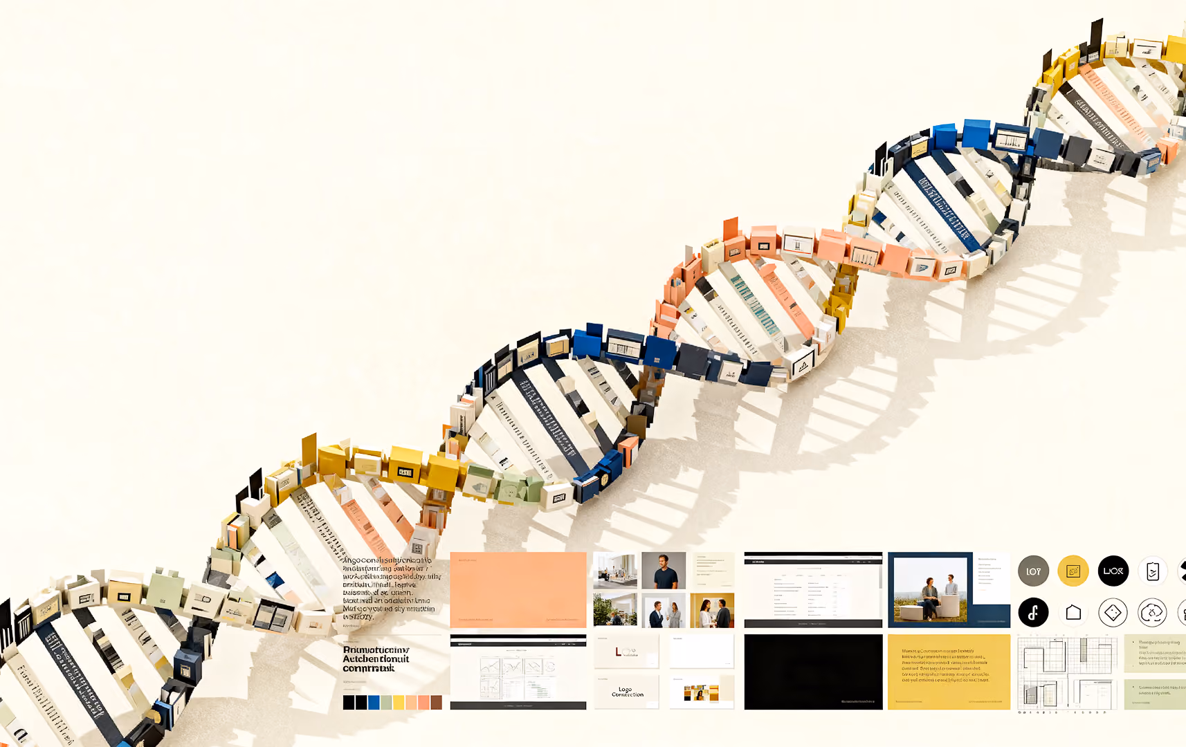 Conceptual artwork showcasing a DNA helix with various design elements.