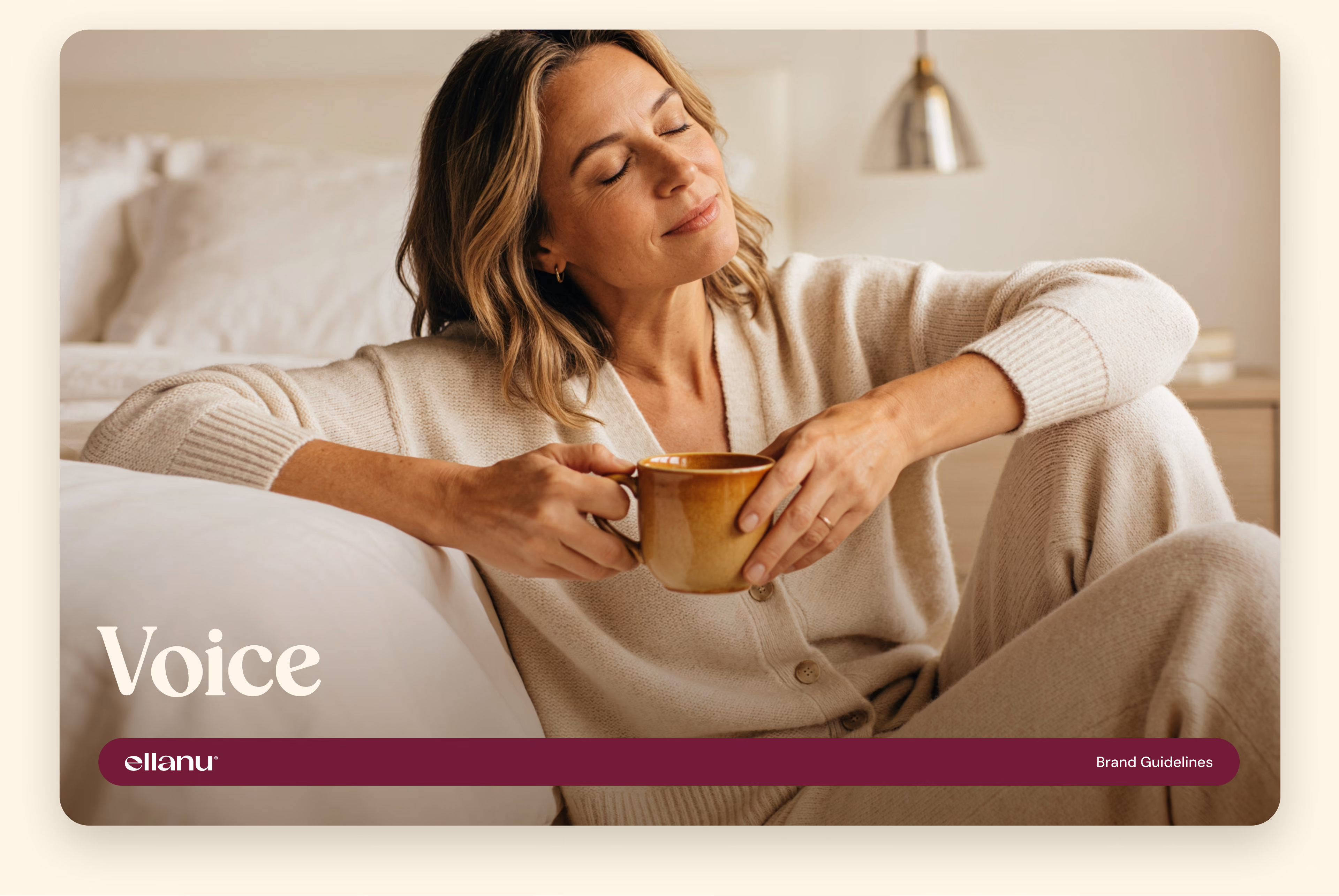 EllaNu voice guidelines cover featuring a woman holding a mug.