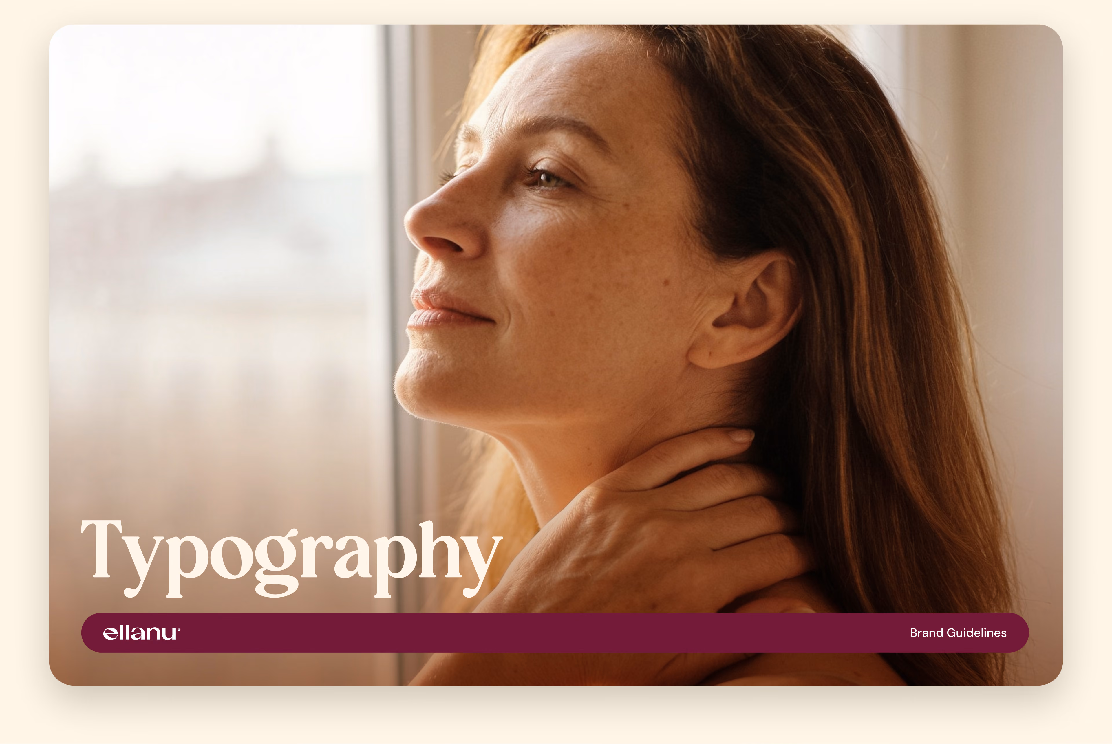 EllaNu typography guidelines cover featuring a close-up portrait.