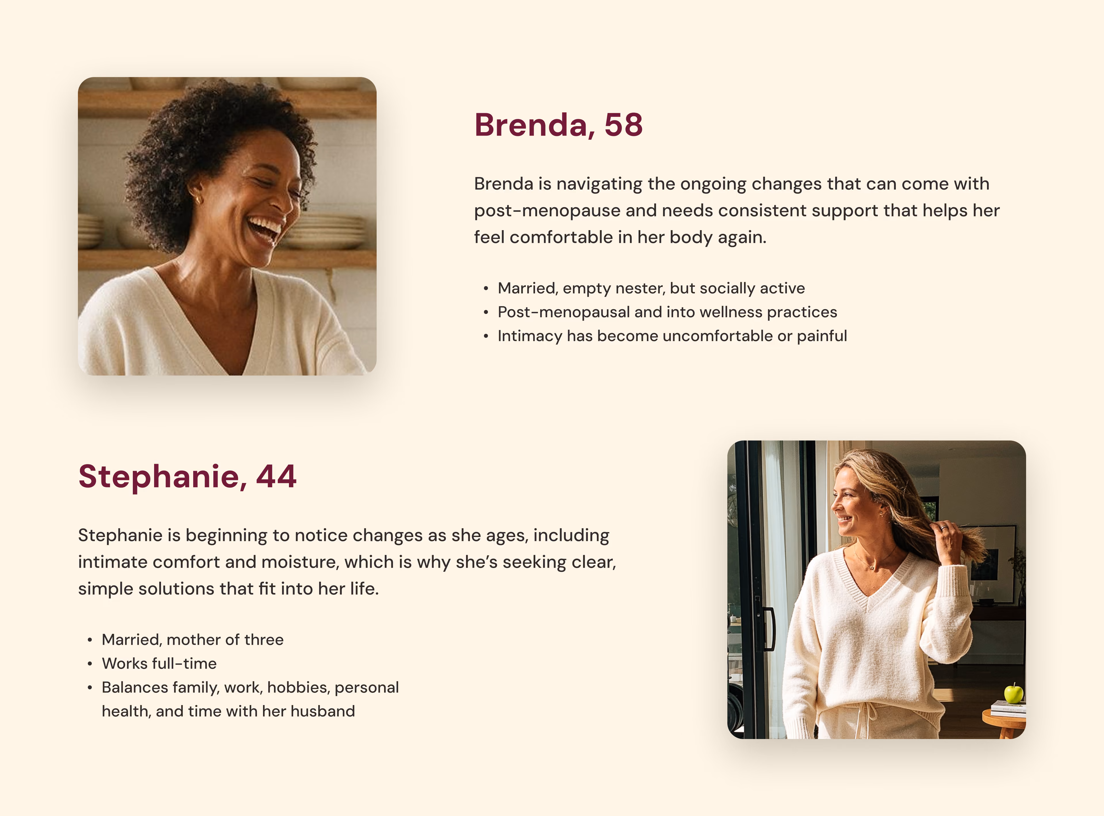 EllaNu audience personas for Brenda and Stephanie with portraits and profiles.
