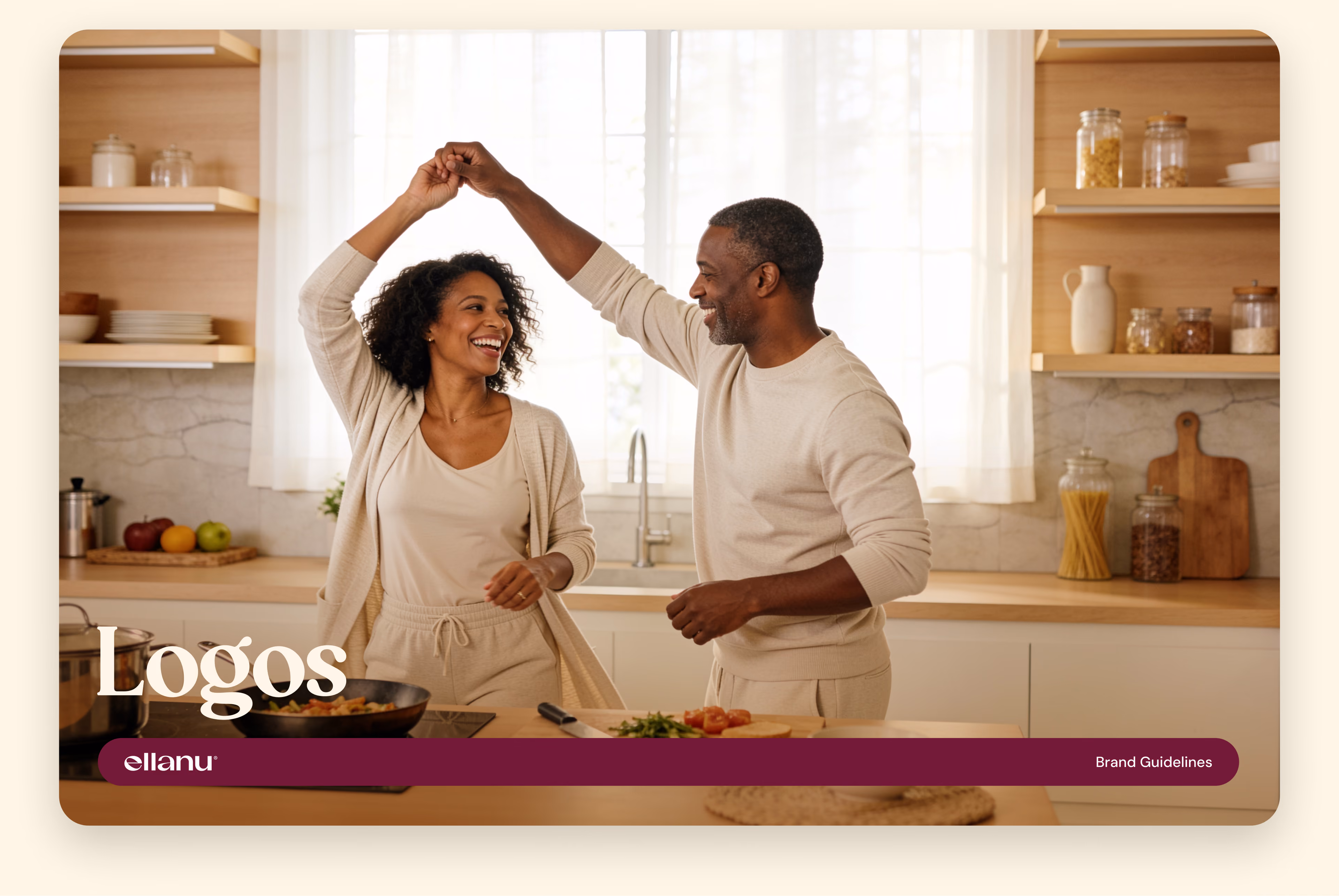 EllaNu logo guidelines cover featuring a couple dancing at home.