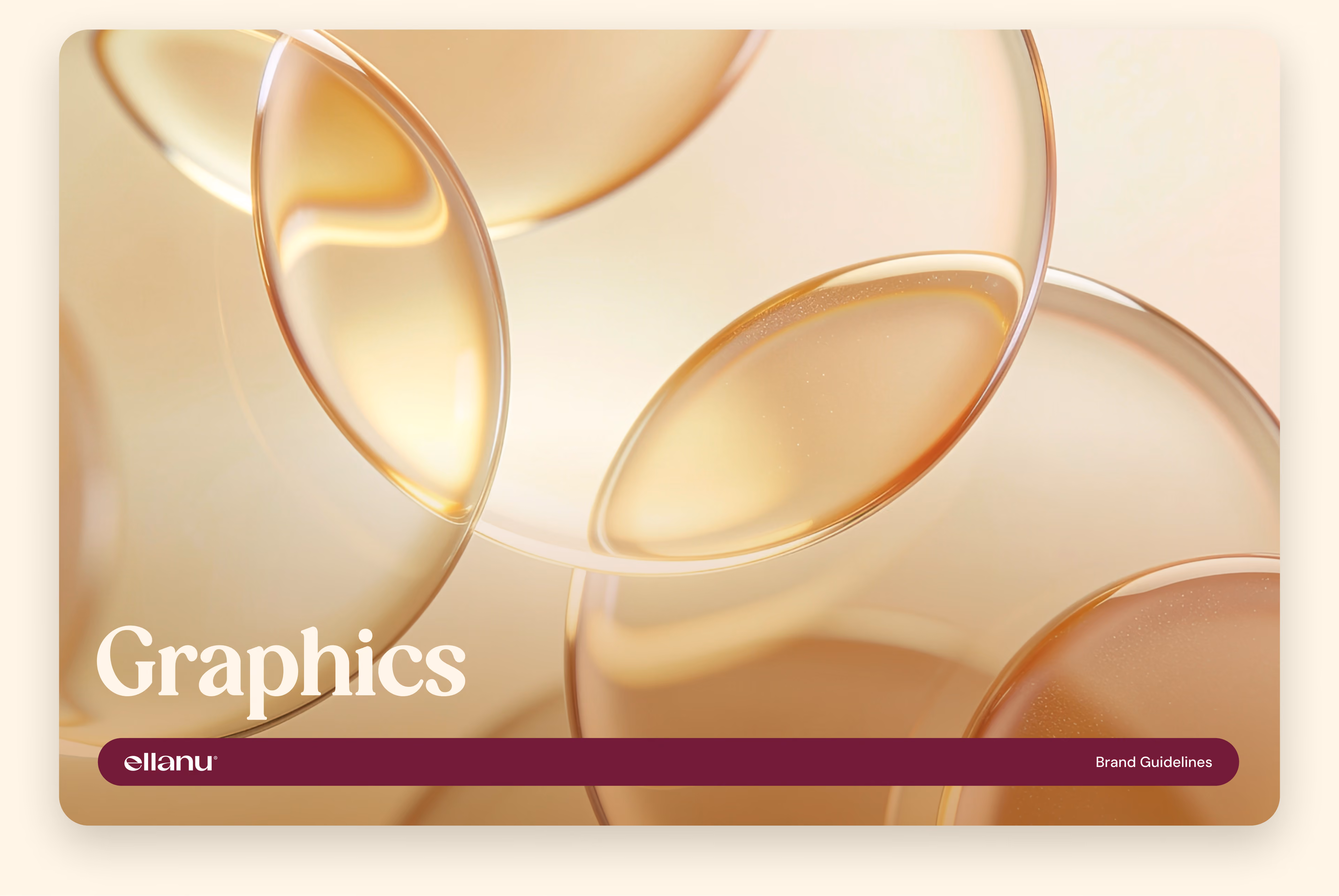 EllaNu graphics guidelines cover featuring translucent golden capsules.