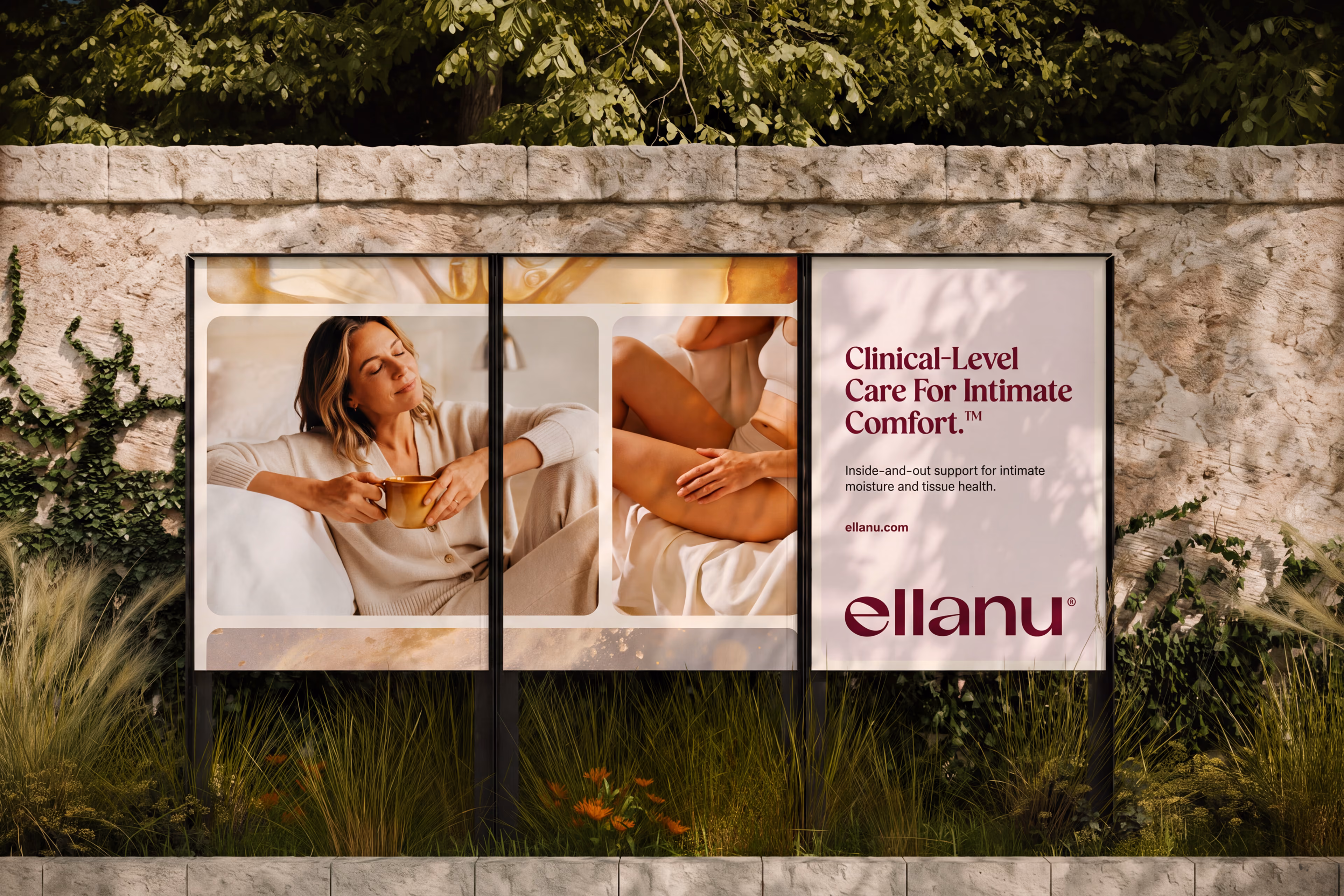 EllaNu outdoor billboard with lifestyle photography and brand messaging.