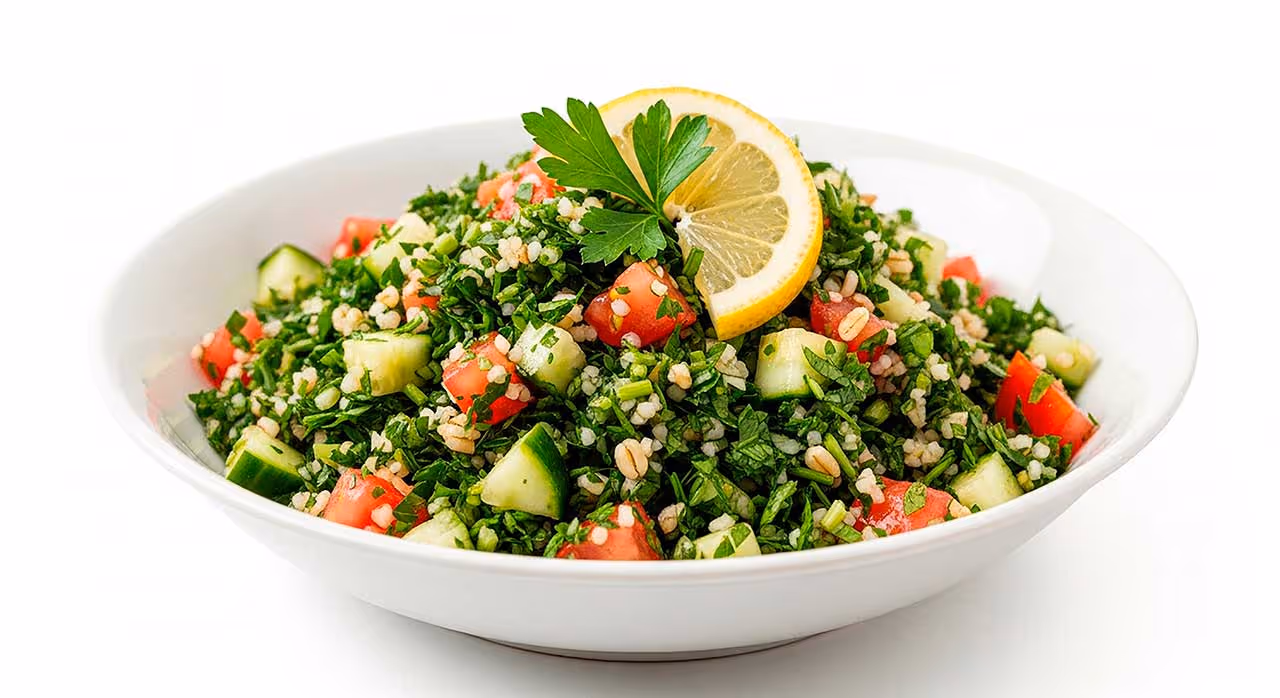 Taboule salad with lemon slice