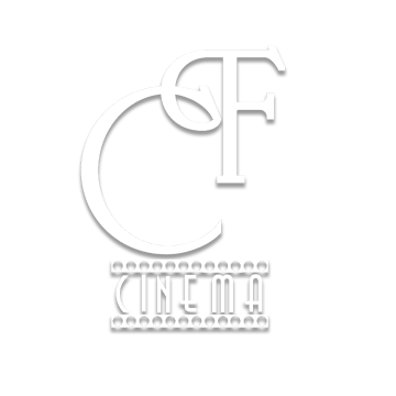 Logo with stylized letters 'CF' above the word 'CINEMA' framed by filmstrip borders on a black background.
