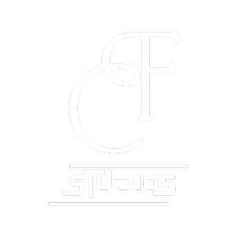 Logo with stylized overlapping letters 'CF' above the word 'STUDIOS' underlined twice on a black background.