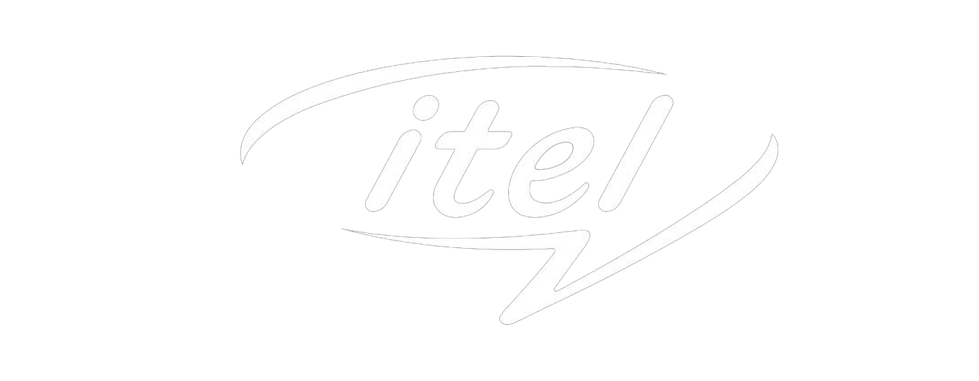 itel brand logo inside a speech bubble outline.