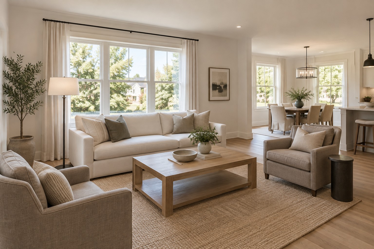 Artist's concept of a furnished living room; layout and finishes are illustrative.