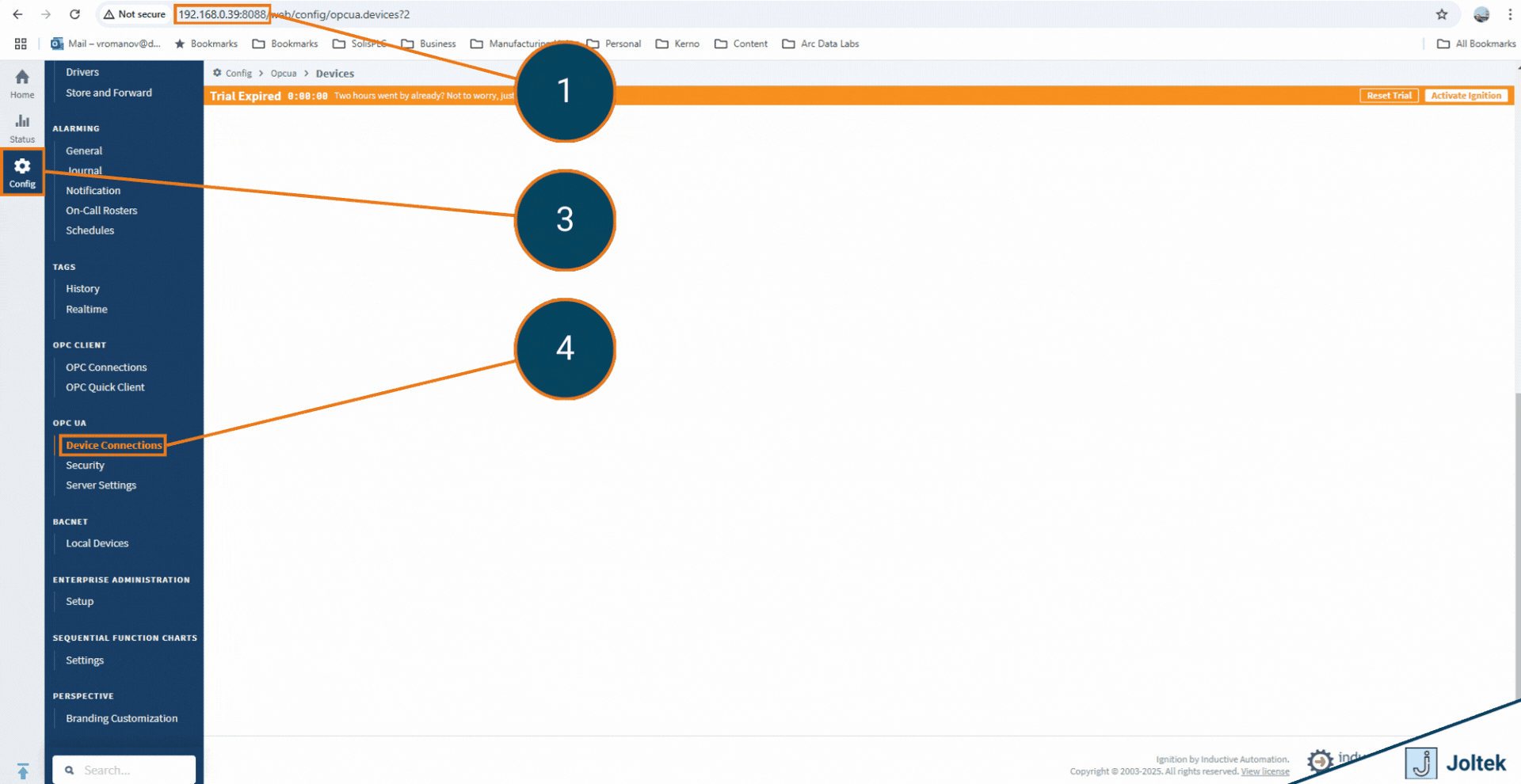 Figure 3 - Connecting an Allen Bradley (Rockwell Automation) PLC to Ignition using RSLogix Studio 5000 and an Ignition Gateway | OPC UA Connections in the Ignition Gateway