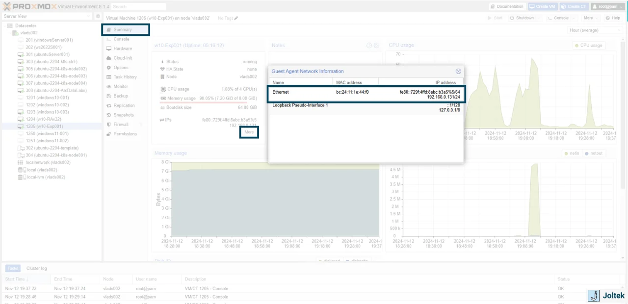 Figure 15 - Installing a Windows VM on a DELL PowerEdge R730xd with Proxmox | Viewing IP Address on Proxmox