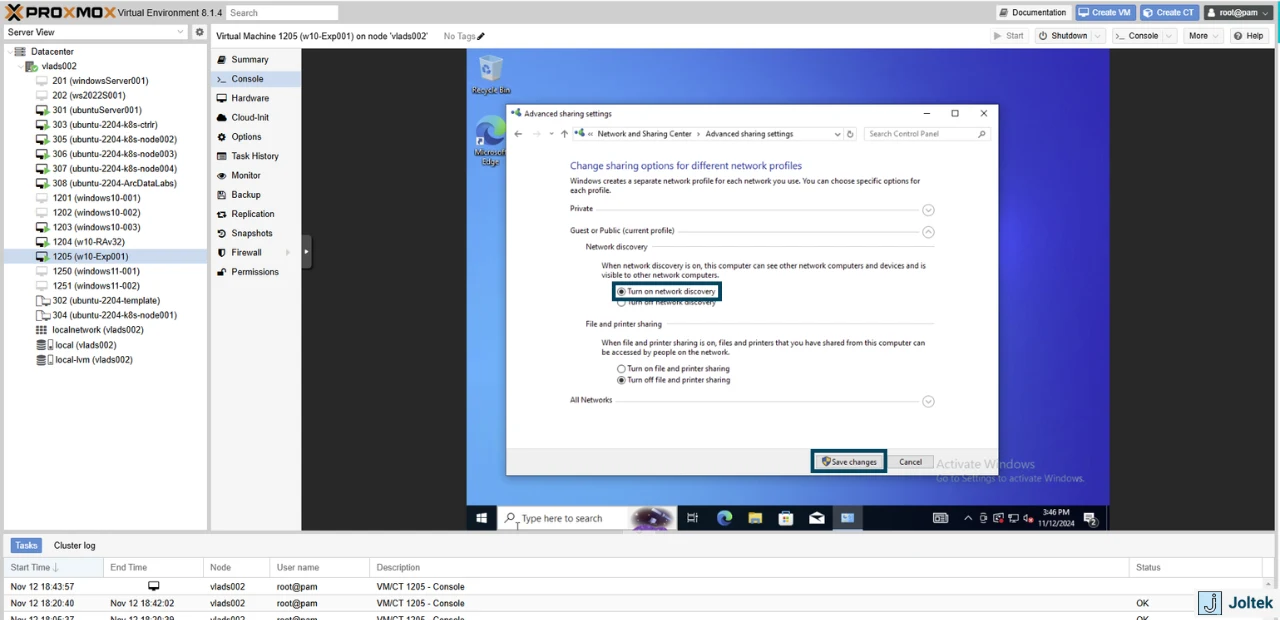Figure 12 - Installing a Windows VM on a DELL PowerEdge R730xd with Proxmox | Enabling VM Broadcast