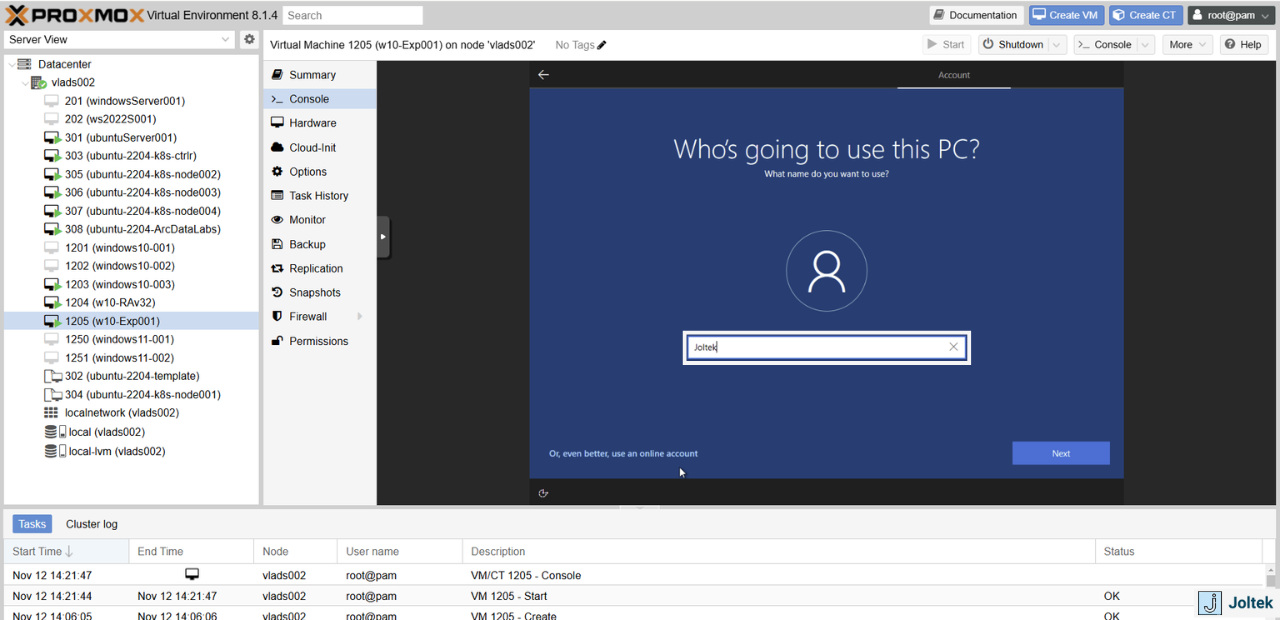 Figure 32 - Step-by-Step Guide Installing a Windows VM on a DELL PowerEdge R730xd with Proxmox | Configuring Windows Username