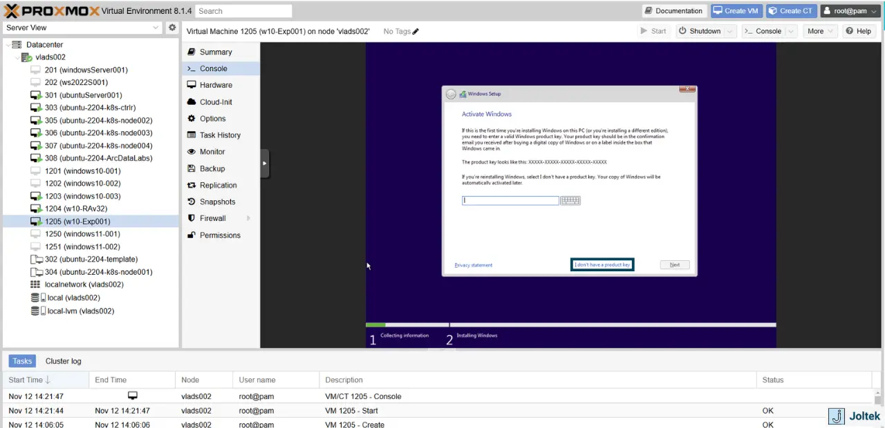 Figure 22 - Step-by-Step Guide Installing a Windows VM on a DELL PowerEdge R730xd with Proxmox | configuring Windows License