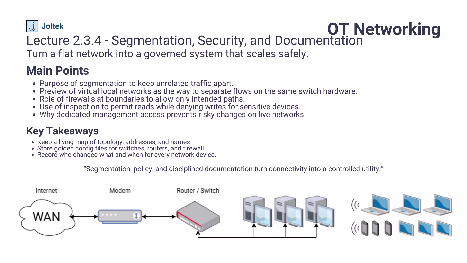 Lecture 2.3.4 - Segmentation, Security, and Documentation