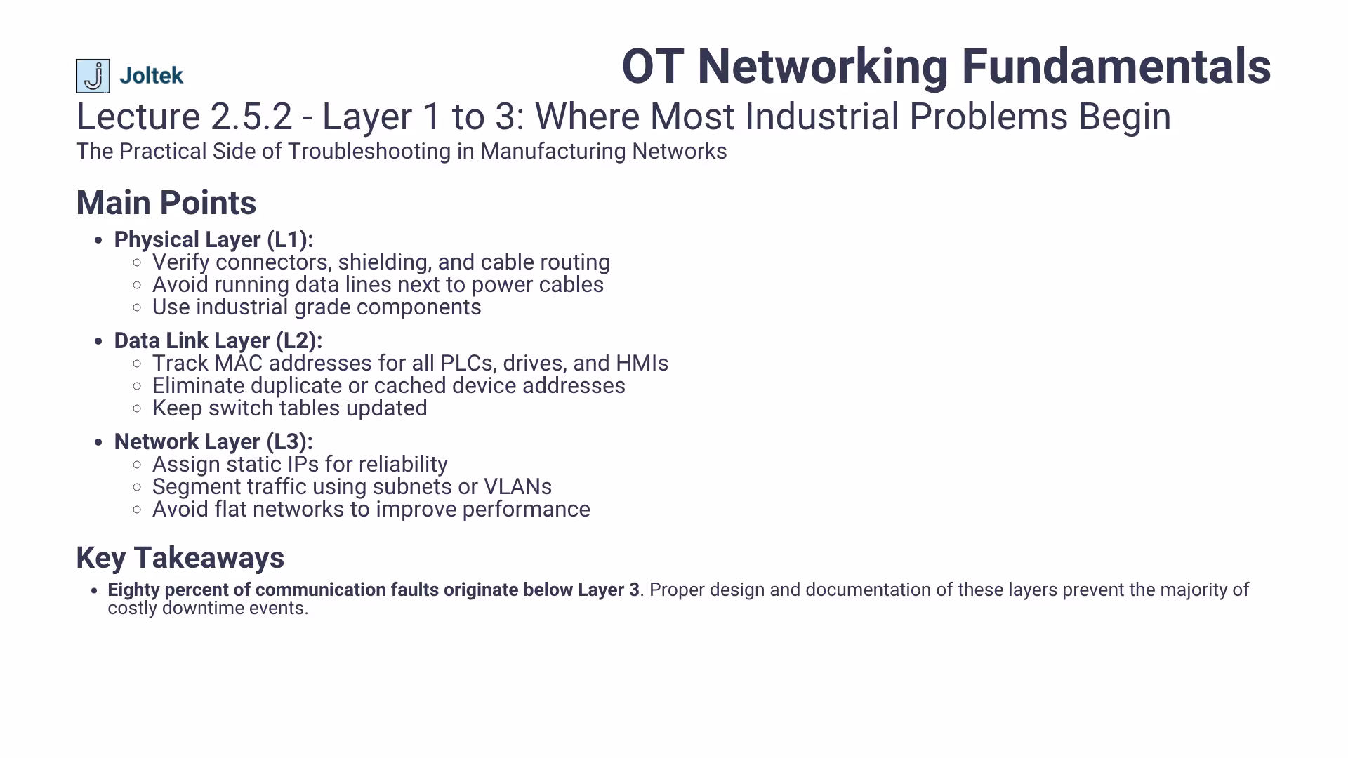 Lecture 2.5.2 - Layer 1 to 3 Where Most Industrial Problems Begin
