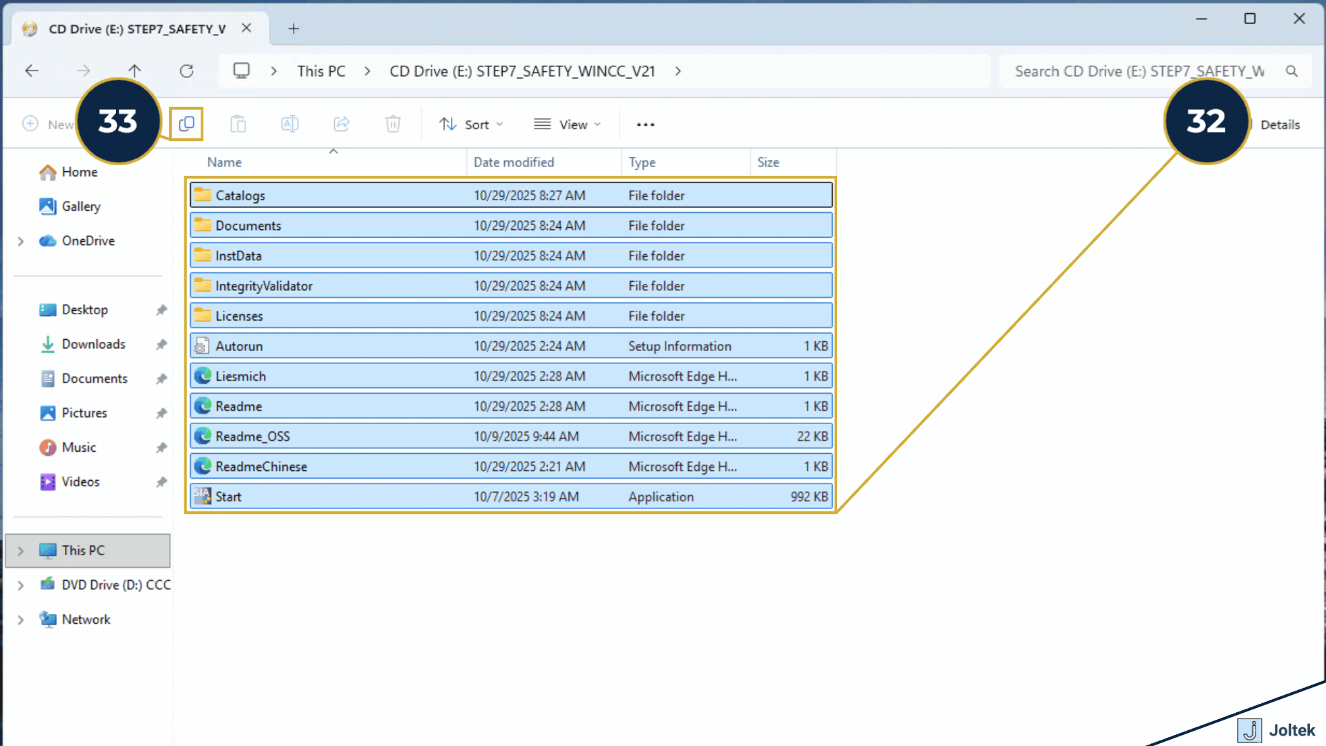 Step 32 - Select all the files within the DVD. | Step 33 - Press on "Copy" or use the Ctrl + C shortcut.