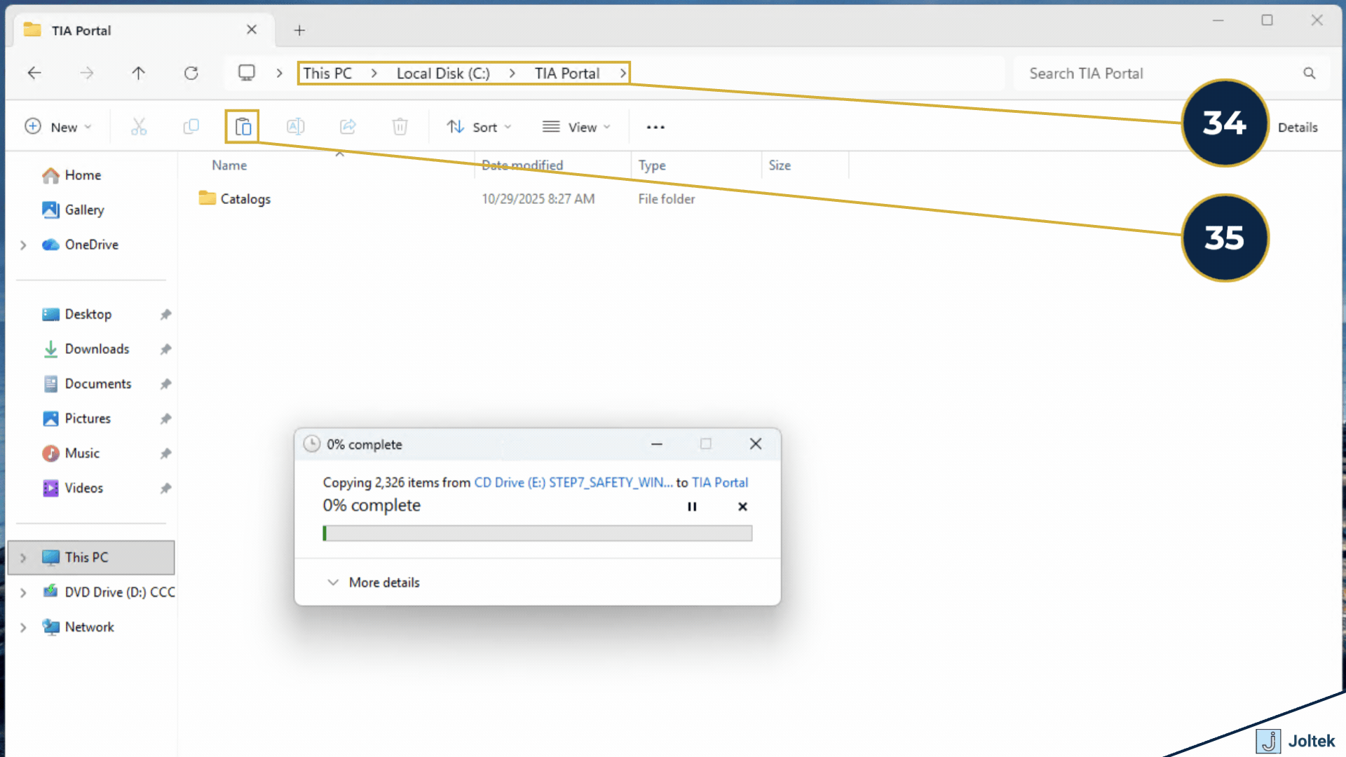 Step 34 - Create a folder on your drive. | Step 35 - Press on "Paste" or use the Ctrl + V shortcut.