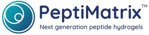 PeptiMatrix logo with tagline 'Next generation peptide hydrogels.