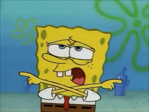SpongeBob SquarePants standing and gesturing as he tries to explain something complicated, his arms getting increasingly tangled and wrapped around each other the more connections he tries to make.