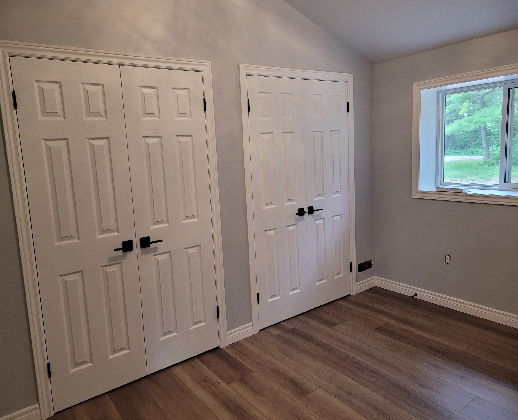 Bedroom with closets and window