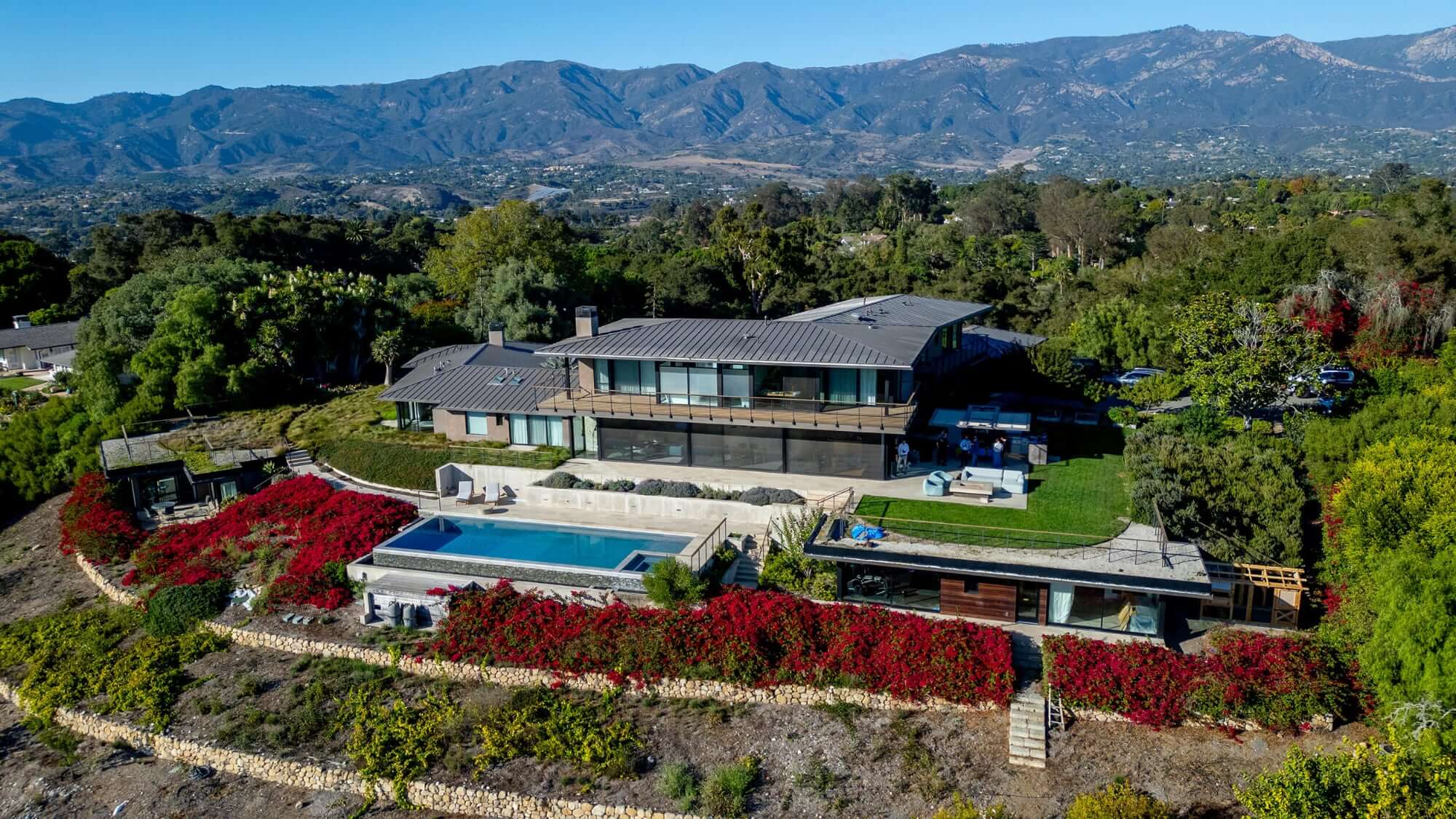 Aerial view of home in Santa Barbara that features Sonic Fire Tech installation
