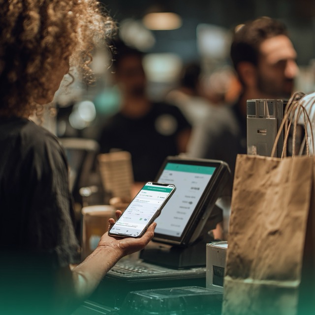 Retail associate helping customer checkout with AI coaching insights