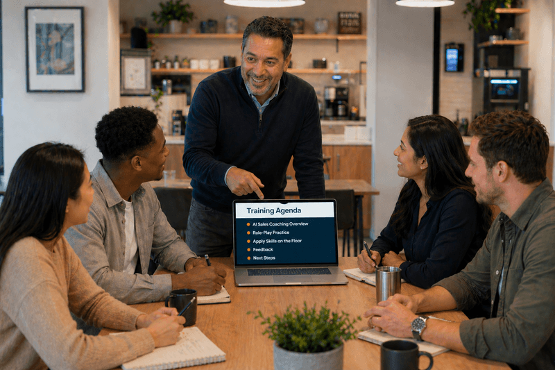 A manager leading a small group through a training agenda