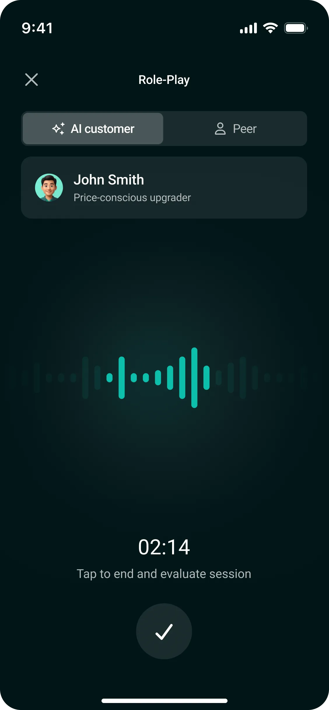 Role-play practice with an AI customer