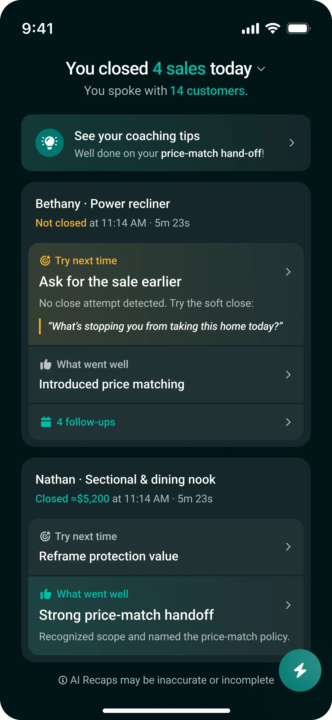 Daily customer conversation recap