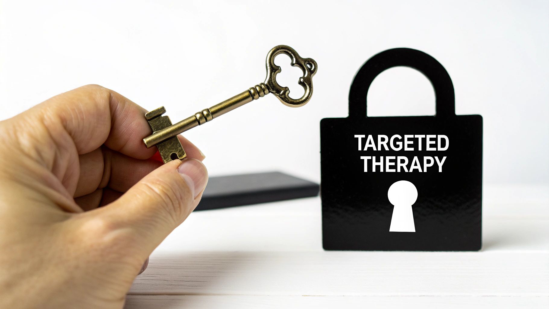 A microscope showing cells with targeted therapy drugs interacting with them, illustrating a precise medical approach.