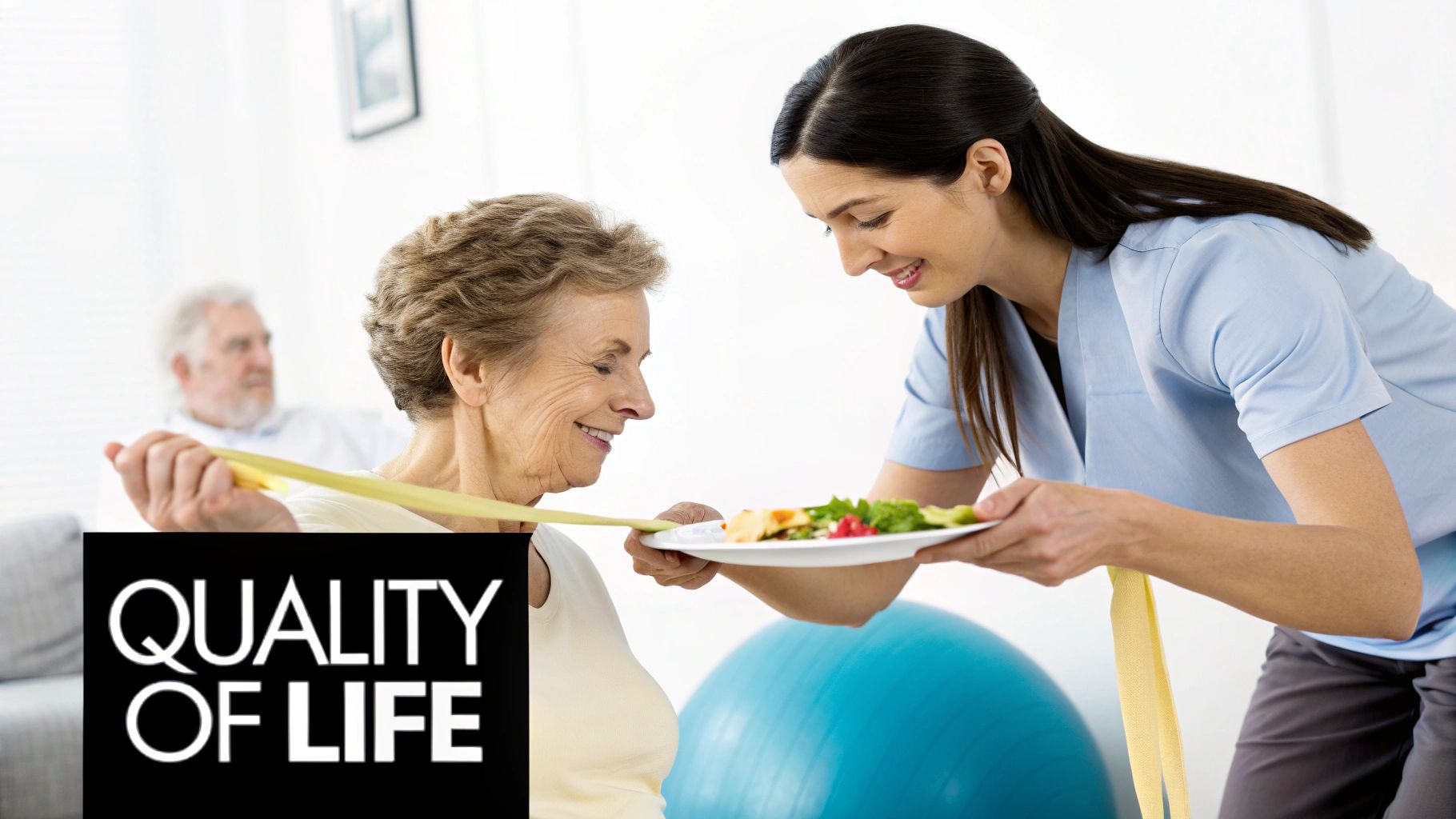 A healthcare professional offering a comforting hand to a patient, symbolizing support and quality of life during cancer treatment.