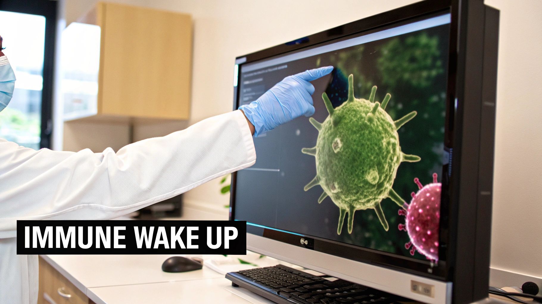 A doctor explains an X-ray to a patient, showing the collaboration in cancer treatment.